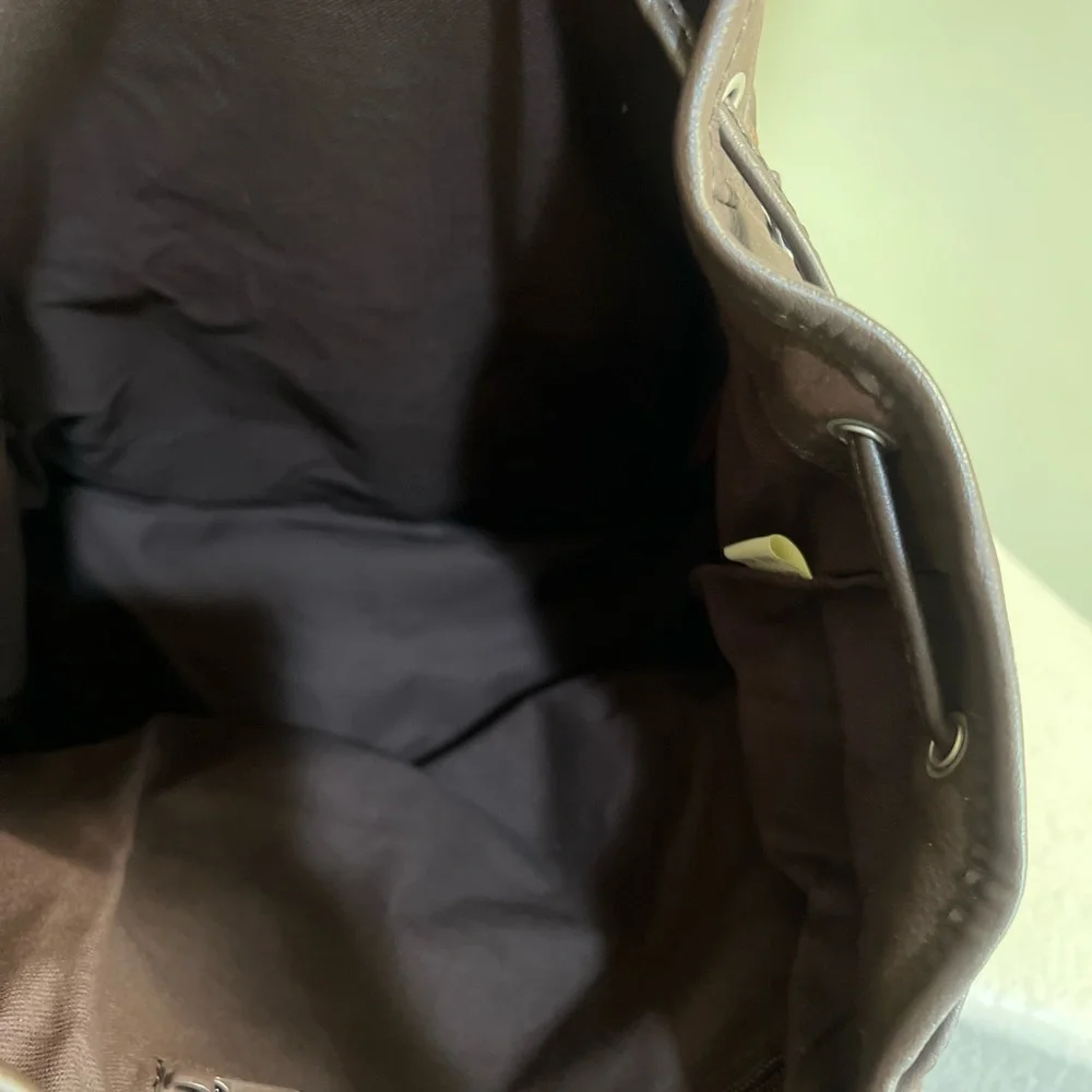 NWNT Lrge Genuine Cow Hide Brown Leather Drawstring Backpack Rucksack Rugged Bag